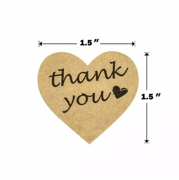 (50) Heart Shaped Thank You Stickers Kraft Paper - Picture 3 of 4